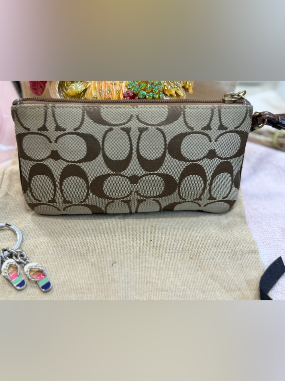 Coach vtg. Signature Pierced Stripe Wristlet - Picture 2 of 8
